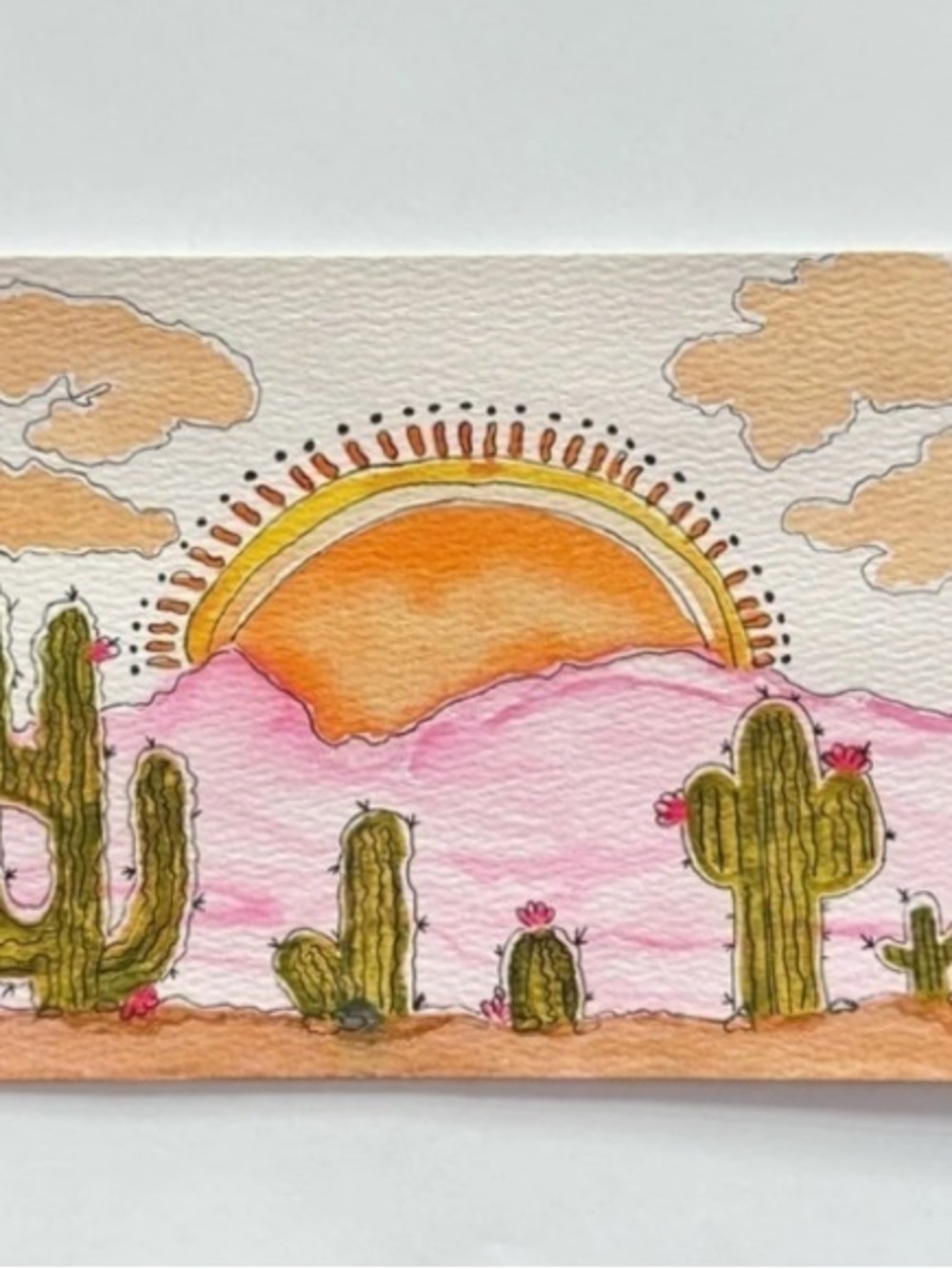 “Cactus Sunset Bloom” — Original Watercolor & Ink Art Arizona Texas by Kyla H